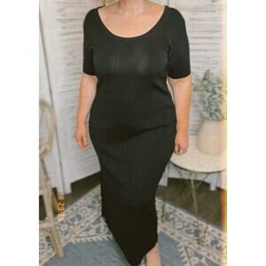 MISOOK Women's Large Acrylic Rib Knit Maxi Dress Black Quiet Luxury Minimalist